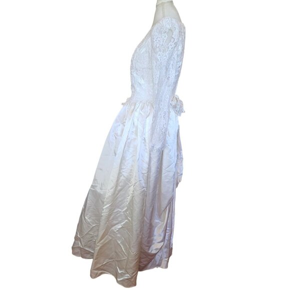Jessica Mcclintock 90s White Wedding Dress Lace Embellished Long Sleeve Size 7/8 - Picture 8 of 16
